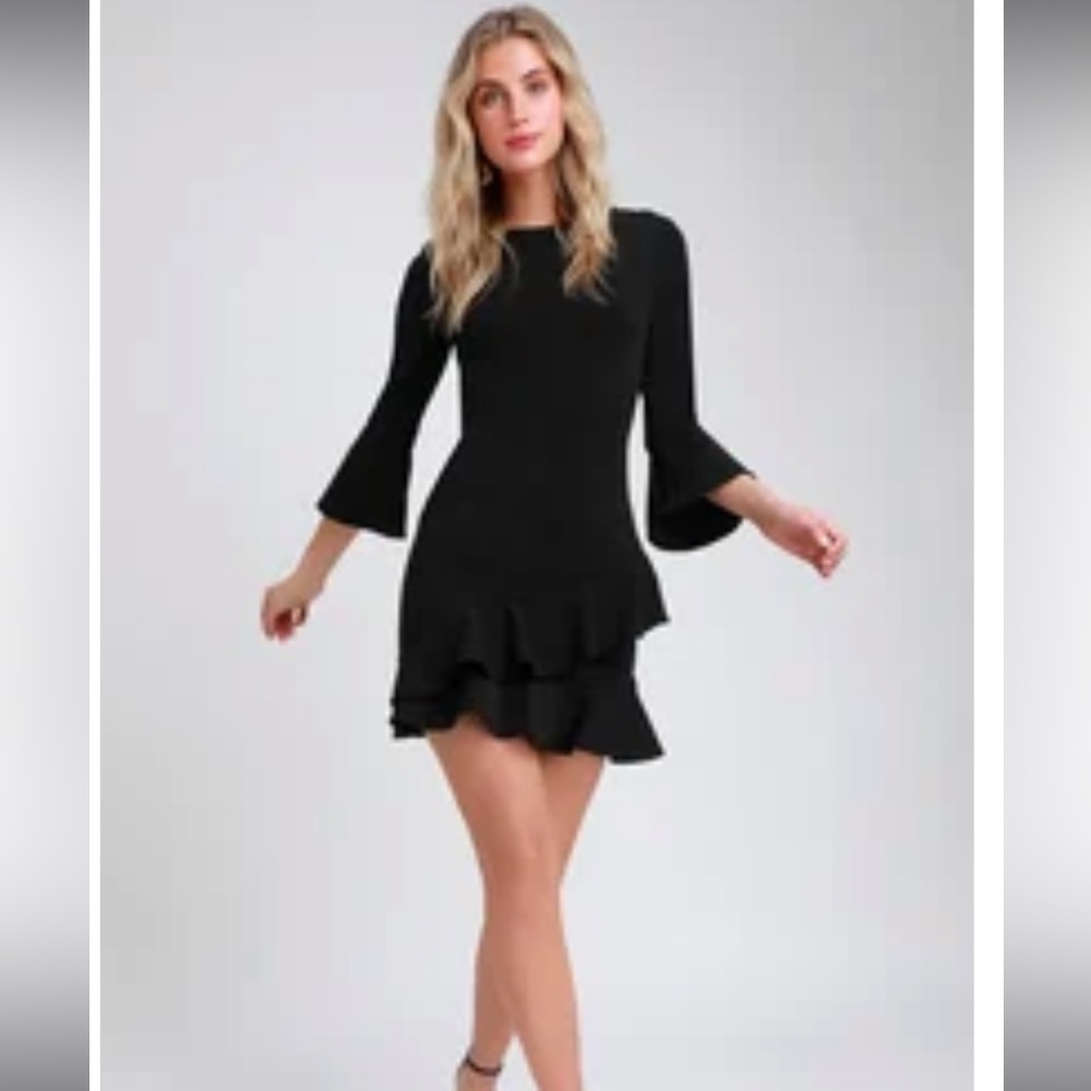 SENSATIONAL STATEMENT BLACK RUFFLED BODYCON DRESS